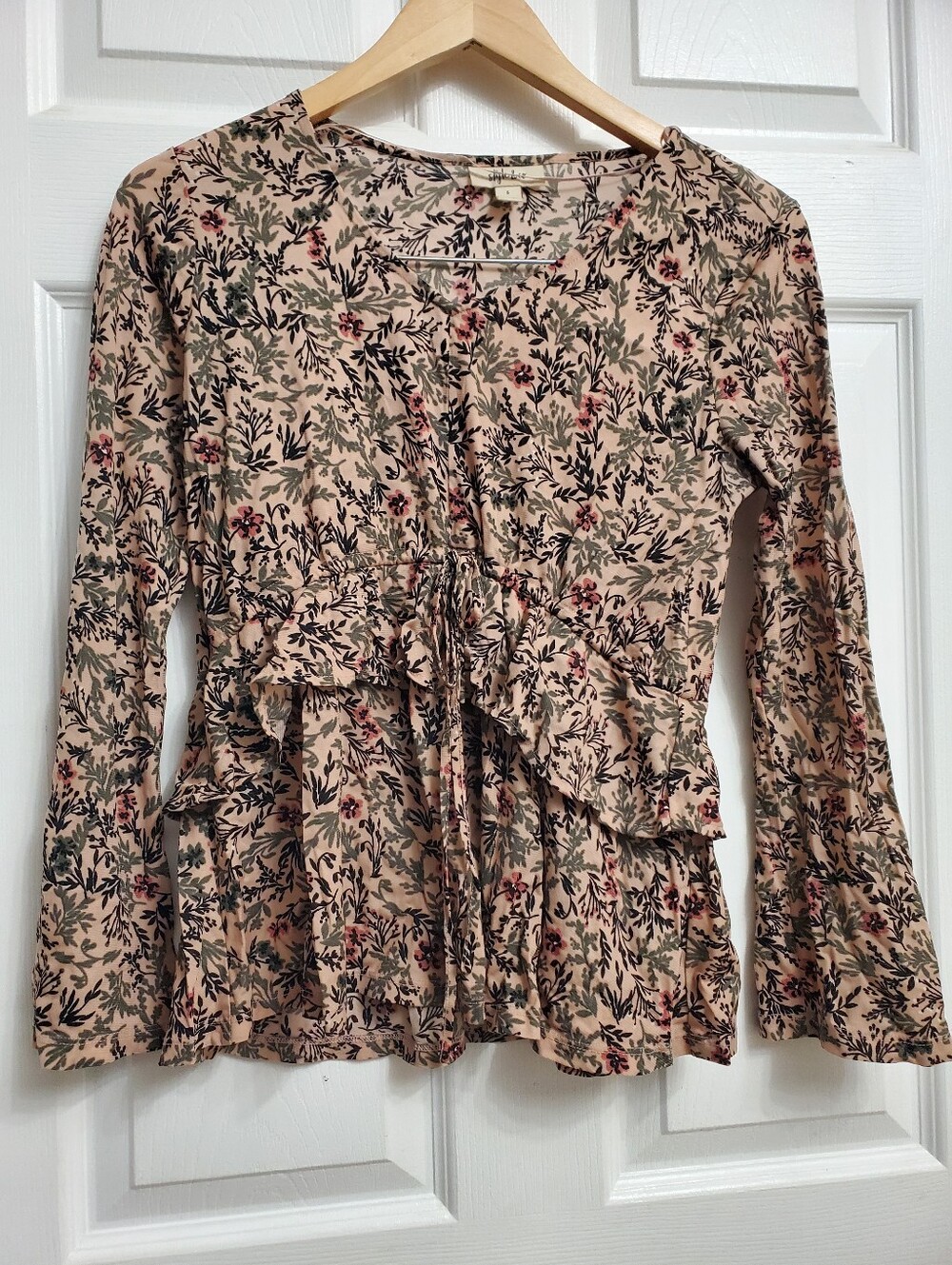 Style & Co Floral Print Beige Longsleeve Shirt - Size S